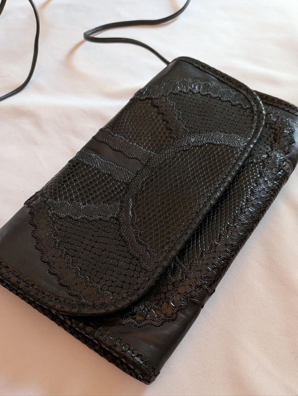 Vintage Carlos Falchi Black Lace-Accent Crossbody Clutch - Women's Bag